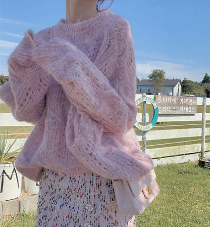 Sweater loose round neck openwork sweater  109