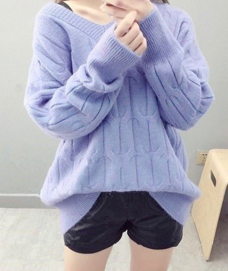Cute v neck long sleeve sweater  093