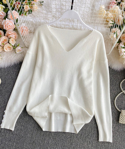 Sweater simple v neck long sleeve sweater  090