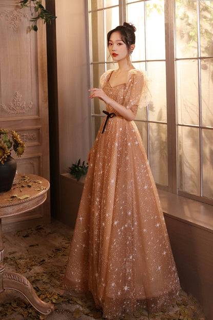 Cute Sweetheart Neckline Tulle Long Prom Dress, A-Line Evening Graduation Dress