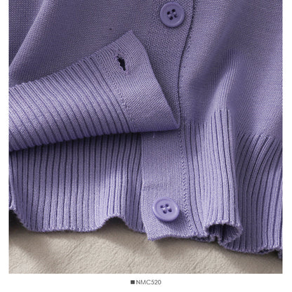 College style white border doll collar single breasted cardigan top  1806