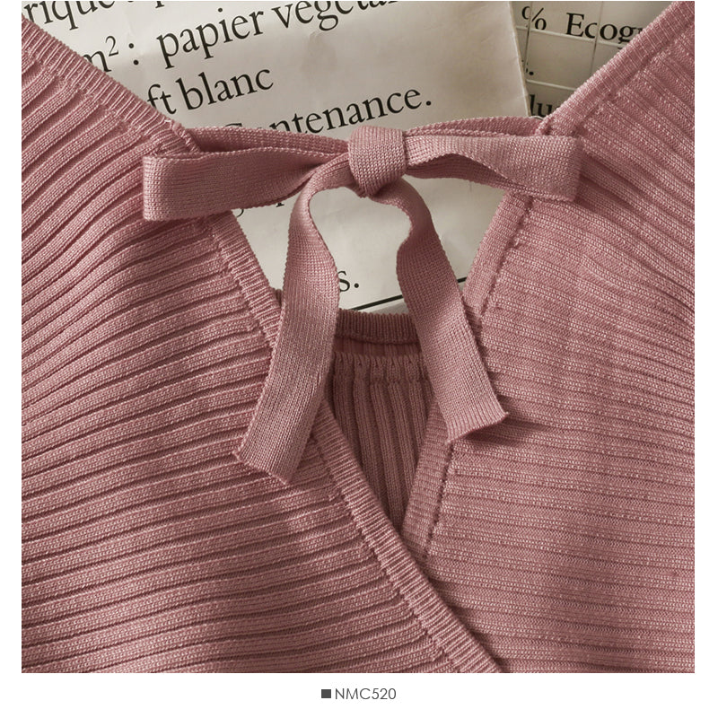 Women's Cross V-Neck long sleeve short waist knit  1698