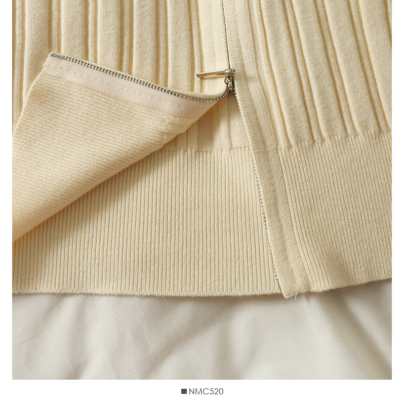 Slim vertical stripe crew neck short Zip Cardigan Sweater  1876