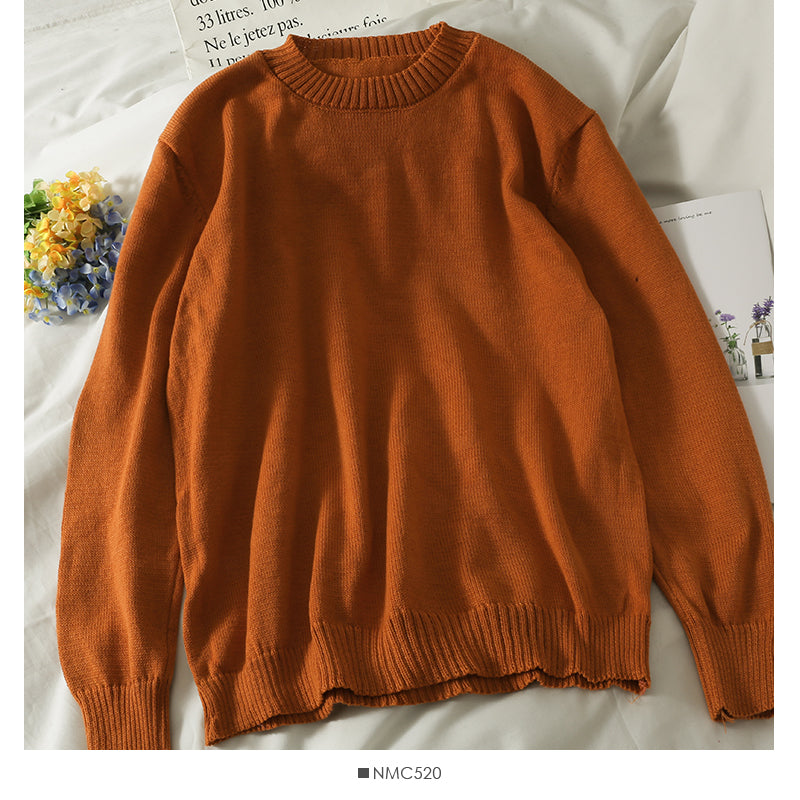 Loose and thin crew neck Pullover solid color sweater for women  1818