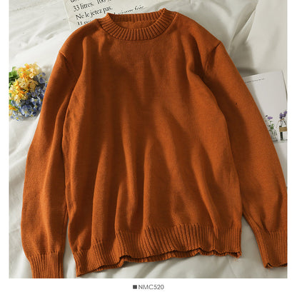Loose and thin crew neck Pullover solid color sweater for women  1818