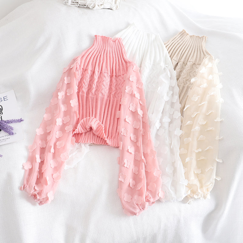 Sweet applique long sleeve cropped sweater  1480