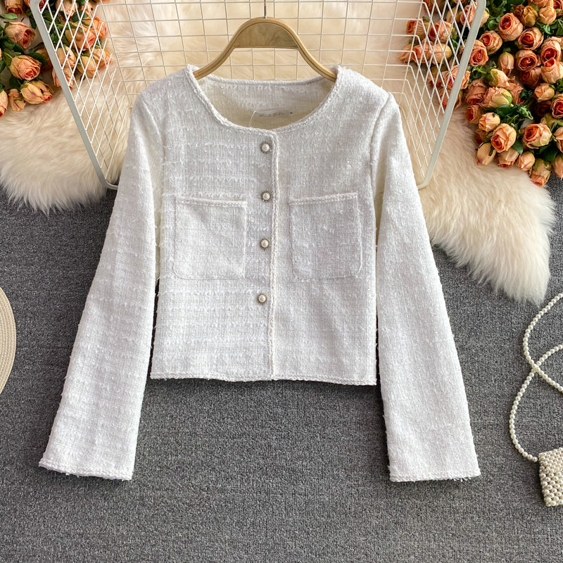 Woven tweed short cardigan suit top  1655