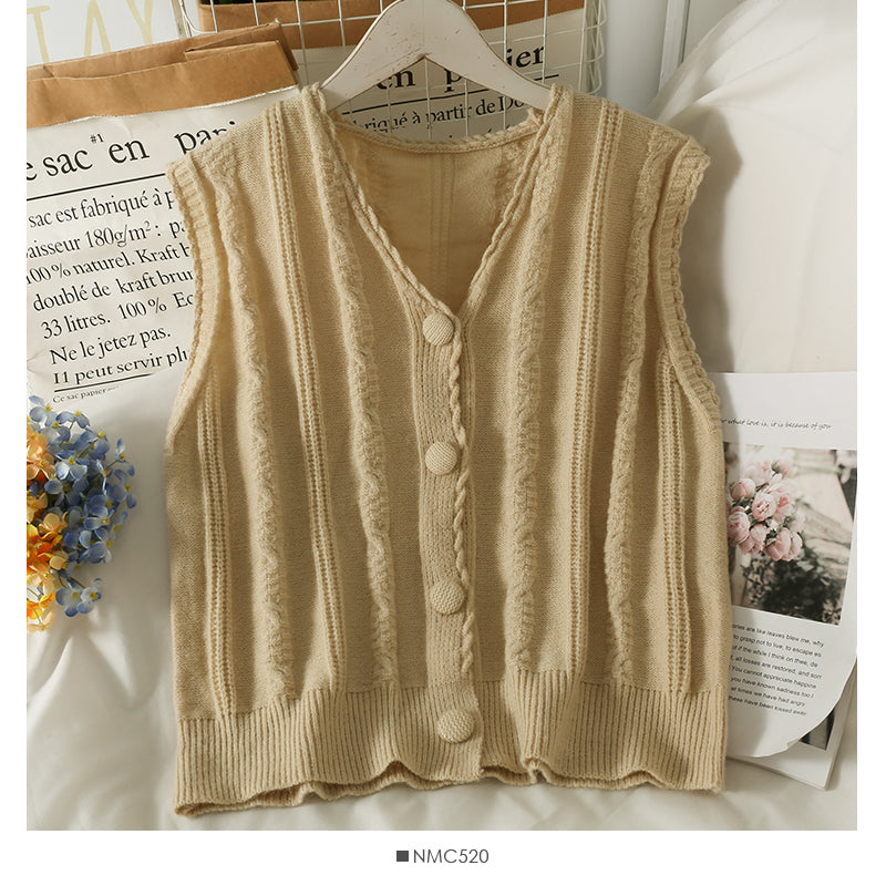 Lace bottomed shirt with vertical stripe knit vest  1714