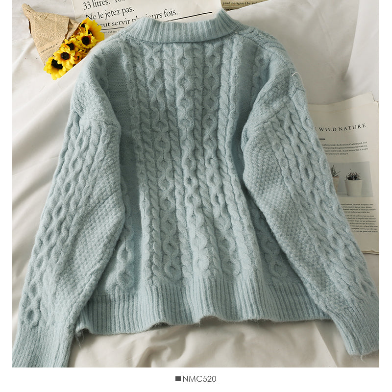 Sweater women's sweater solid color versatile twist top  1770