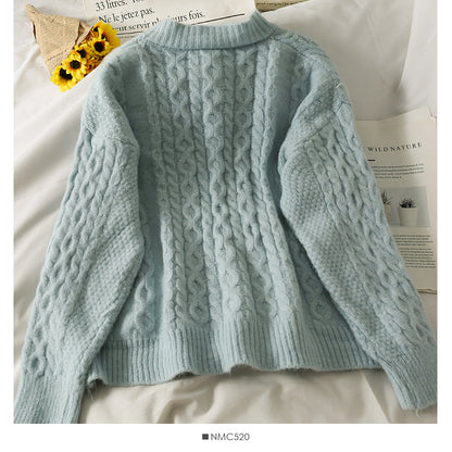 Sweater women's sweater solid color versatile twist top  1770