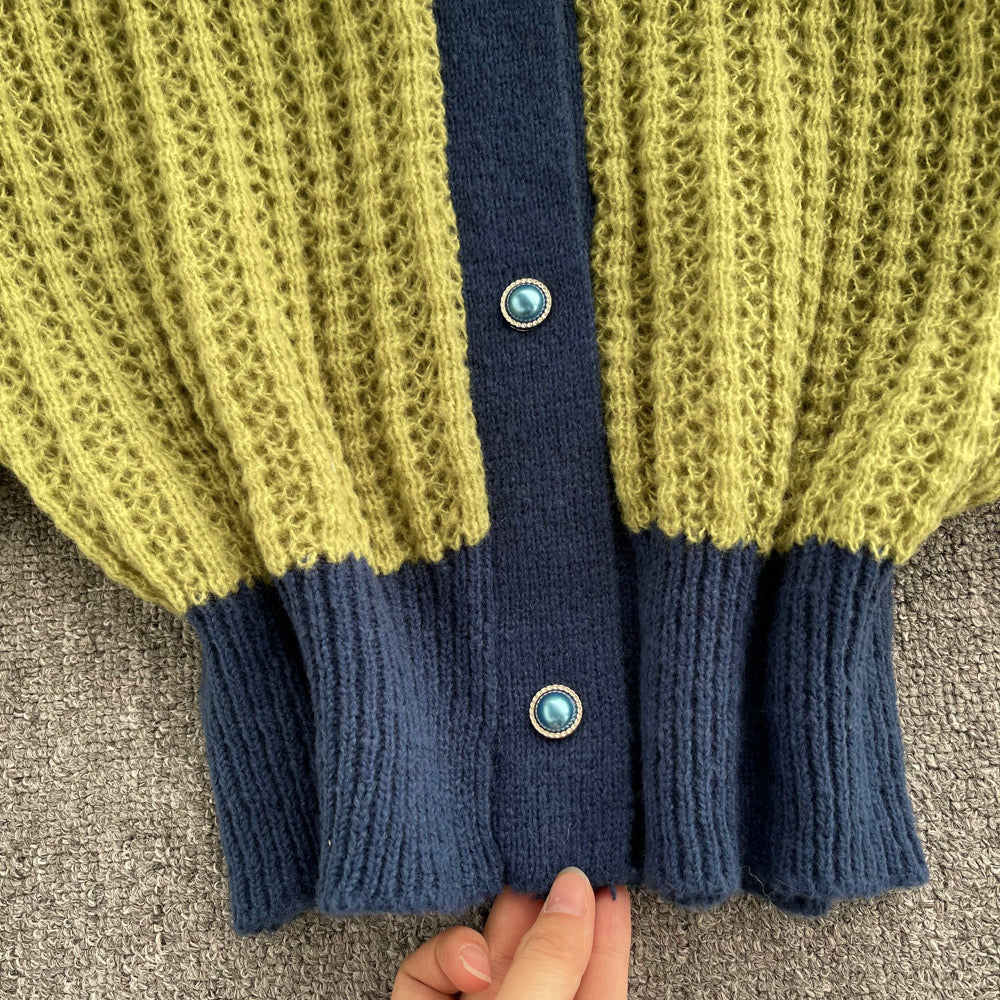 Vintage lazy sweater, single-breasted, loose, versatile, long-sleeve cardigan  1387