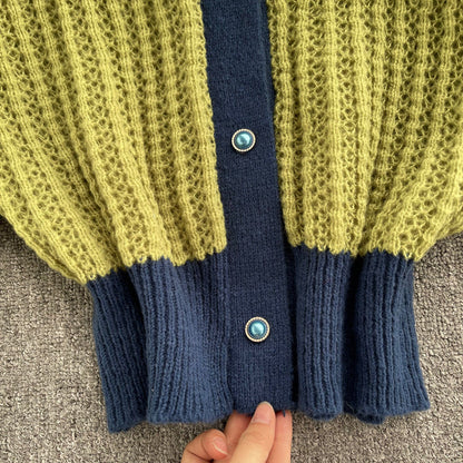 Vintage lazy sweater, single-breasted, loose, versatile, long-sleeve cardigan  1387