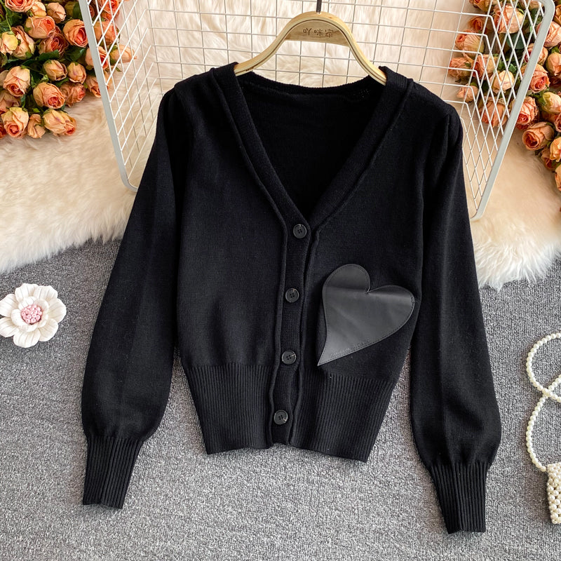 Lovely heart cardigan long sleeve sweater  1485