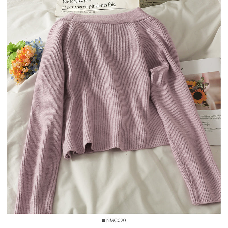 Sweater women's new two button short cardigan low neck  1800