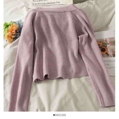 Sweater women's new two button short cardigan low neck  1800