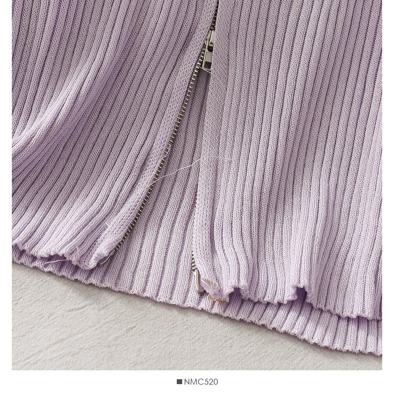 Personalized double zipper tight vertical stripe long sleeve knit  1777