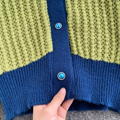 Vintage lazy sweater, single-breasted, loose, versatile, long-sleeve cardigan  1387