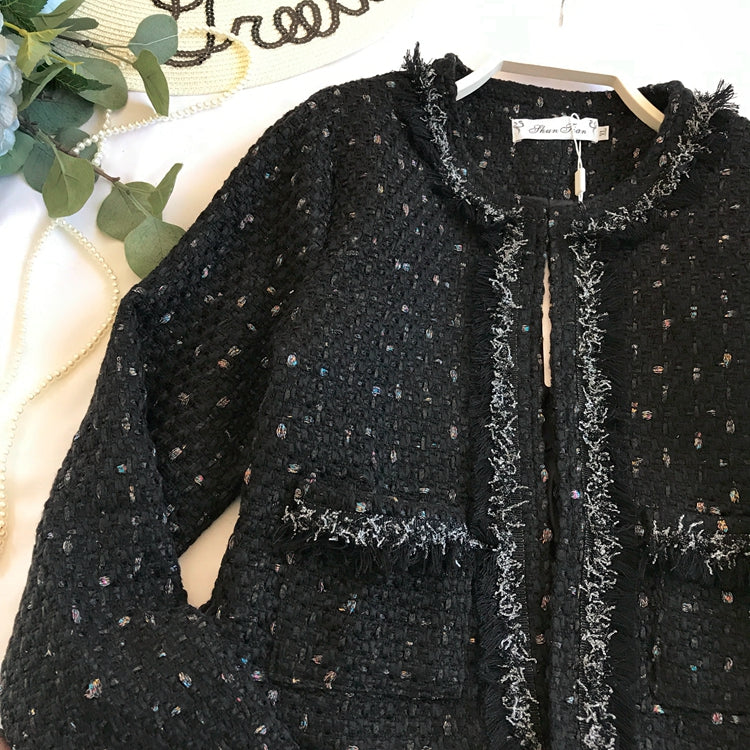 Small fragrant clothes retro short coat spring tassel round neck small coat  1663