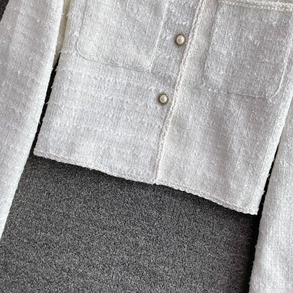 Woven tweed short cardigan suit top  1655