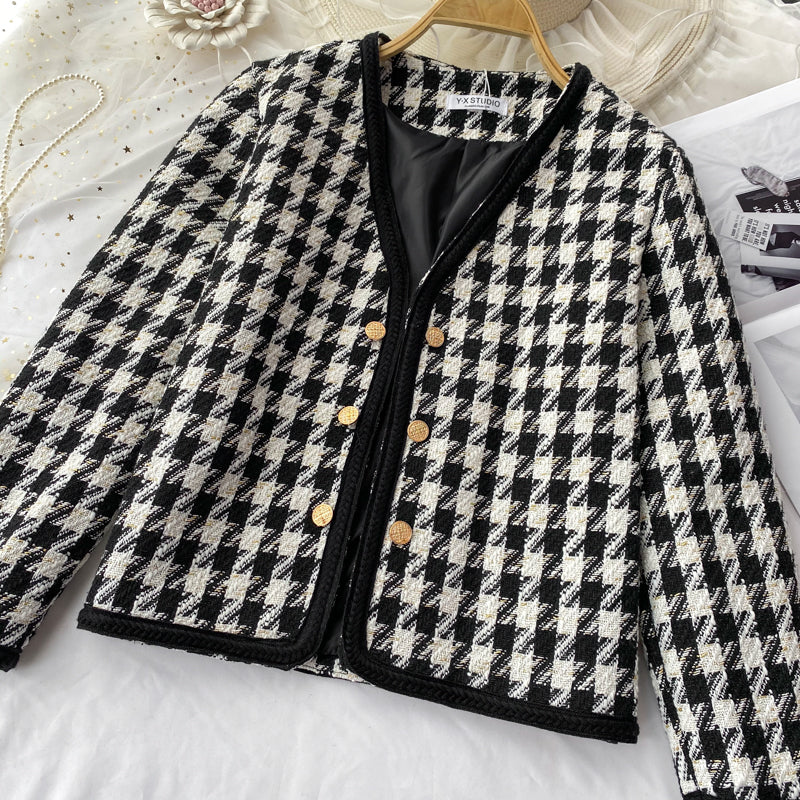 Little fragrant wind celebrity tweed thousand bird lattice coat female  1633