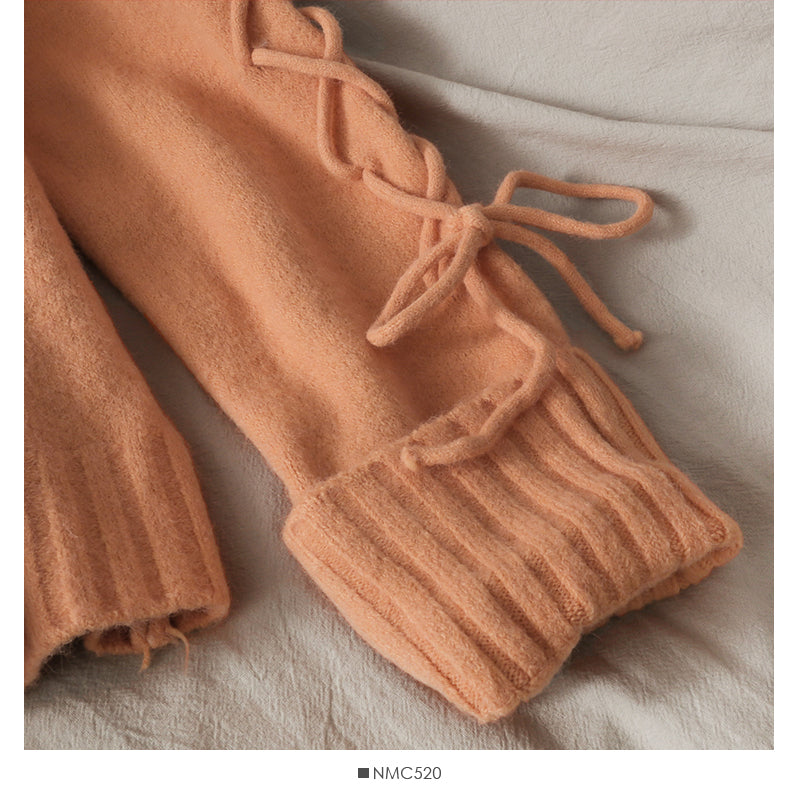 New drawstring lace up long sleeve loose Pullover Sweater  1709