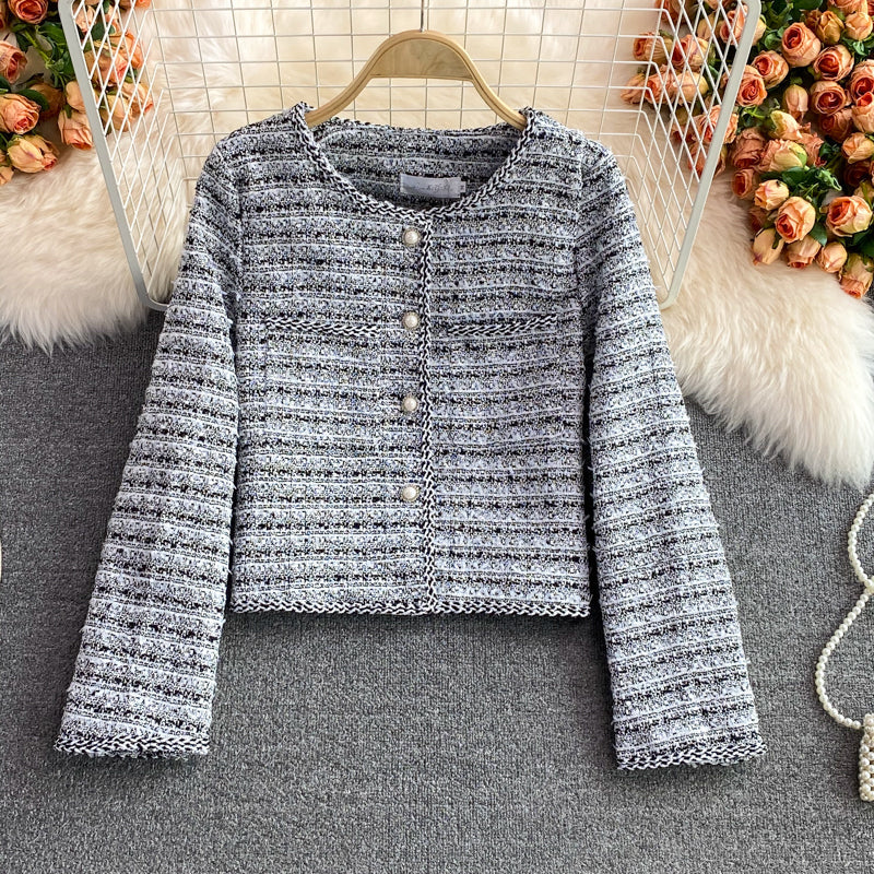 Woven tweed short cardigan suit top  1655