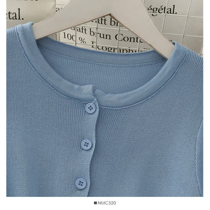 Net red same single breasted short slim fitting long sleeve knitted cardigan  1694