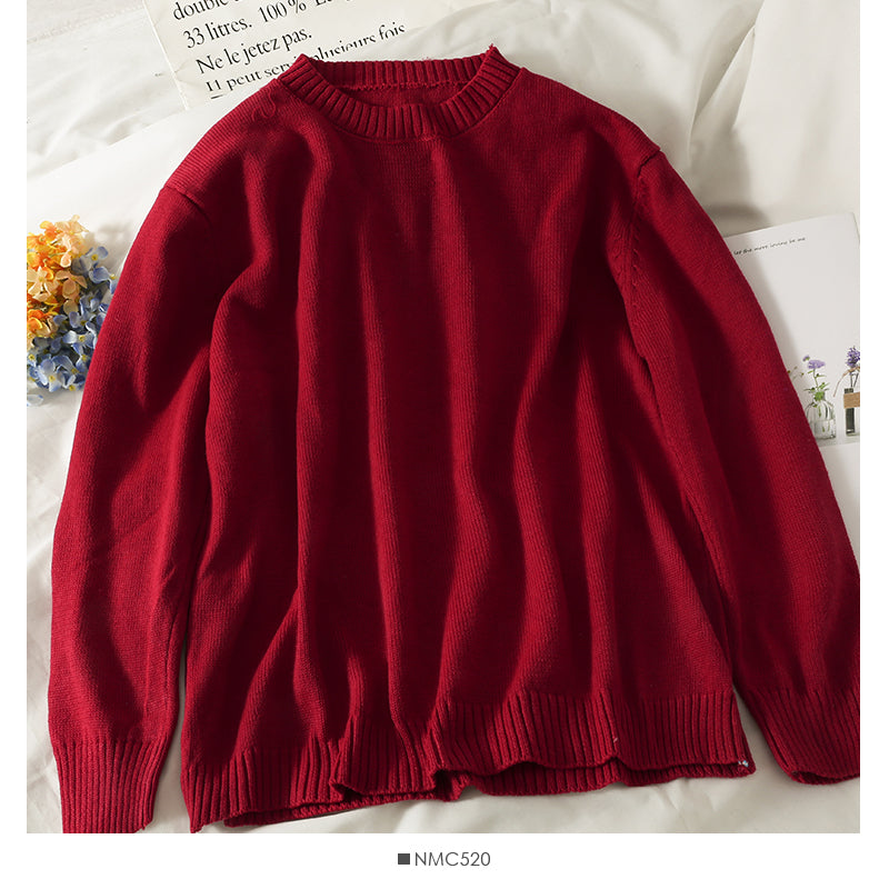 Loose and thin crew neck Pullover solid color sweater for women  1818
