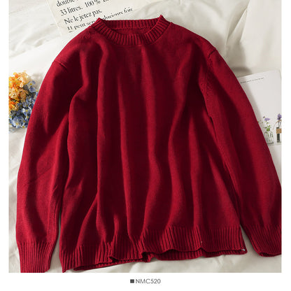 Loose and thin crew neck Pullover solid color sweater for women  1818