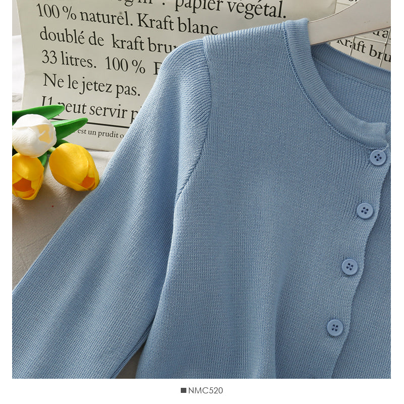 Net red same single breasted short slim fitting long sleeve knitted cardigan  1694