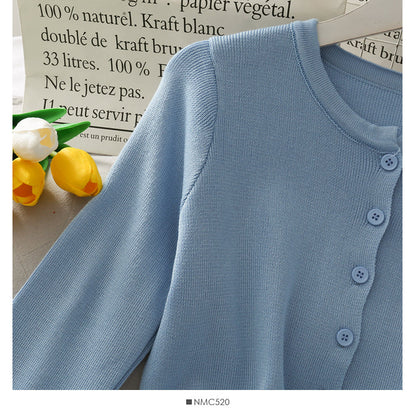 Net red same single breasted short slim fitting long sleeve knitted cardigan  1694