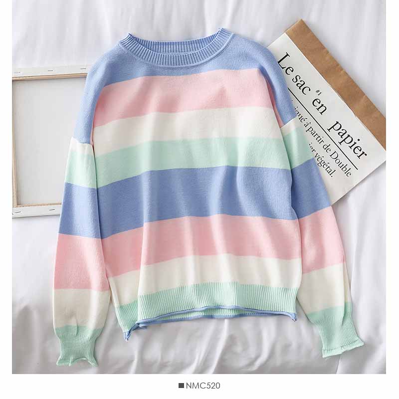 Women's colorful striped long sleeved knitwear  1814