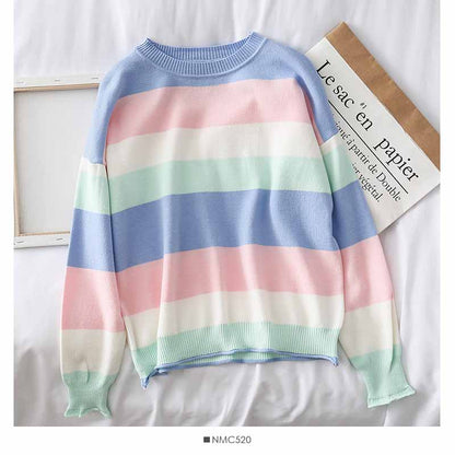 Women's colorful striped long sleeved knitwear  1814