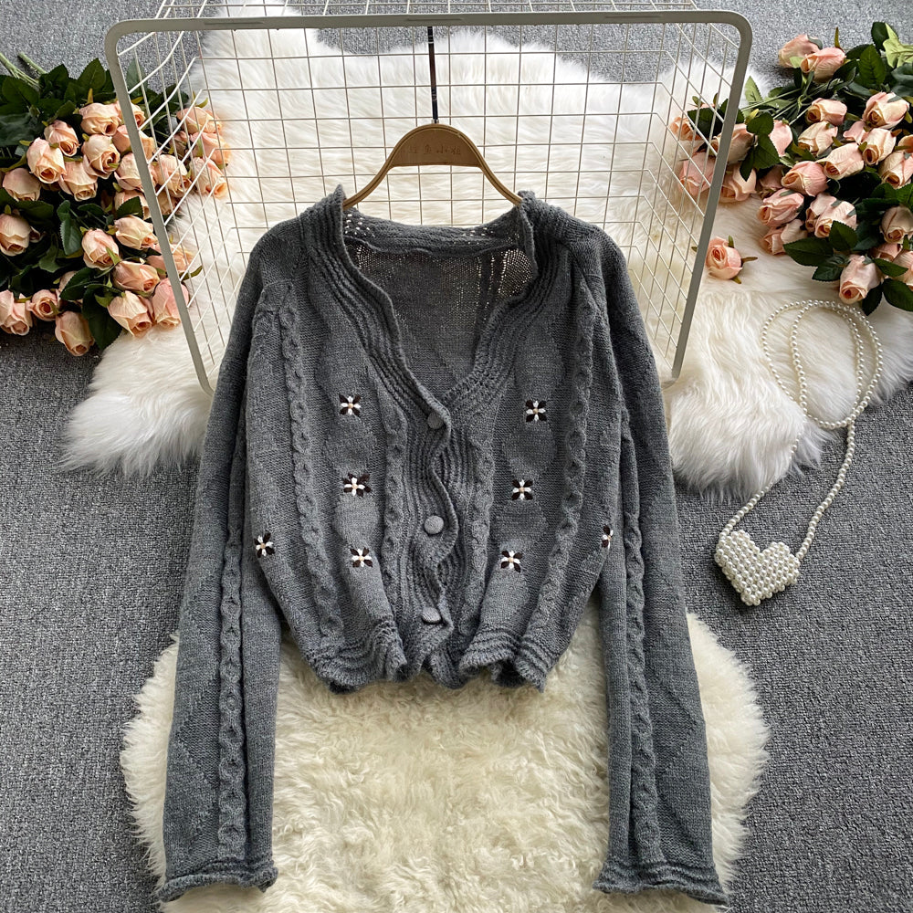 Foreign style V-neck thin sweater cardigan coat female  1614