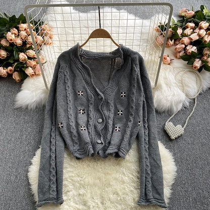 Foreign style V-neck thin sweater cardigan coat female  1614