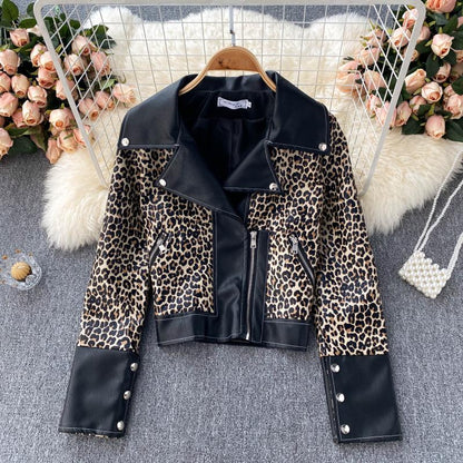 Leopard fur coat female  1506