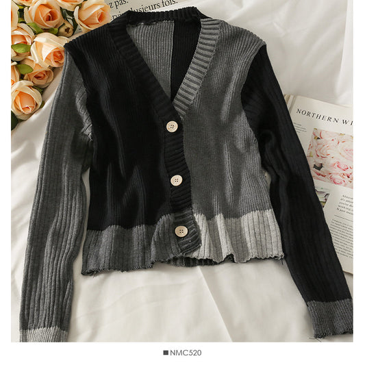 Retro contrast stitching loose and thin three button T-shirt for women  1885