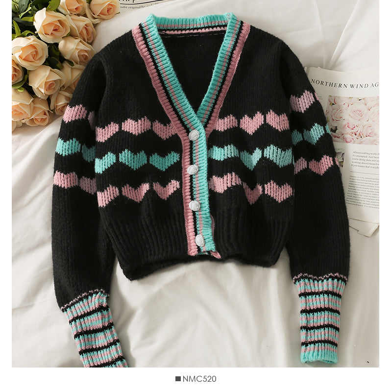 Sweet heart print short slim knit  1757