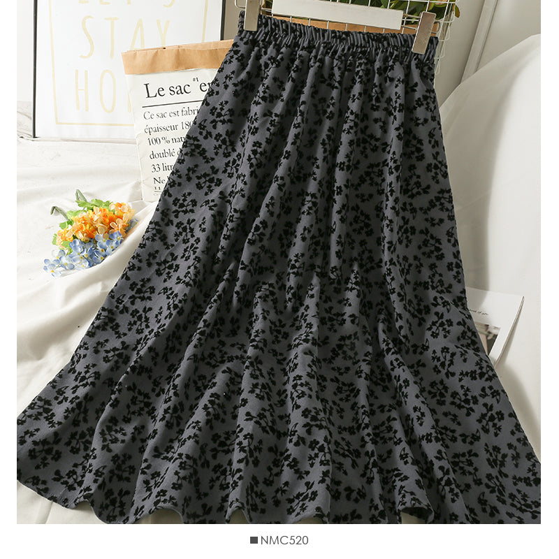 Hong Kong Style Vintage Floral elastic waist thin skirt  2549