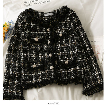 New coat round neck single breasted design Korean versatile Vintage Plaid knitted cardigan tassel  2090