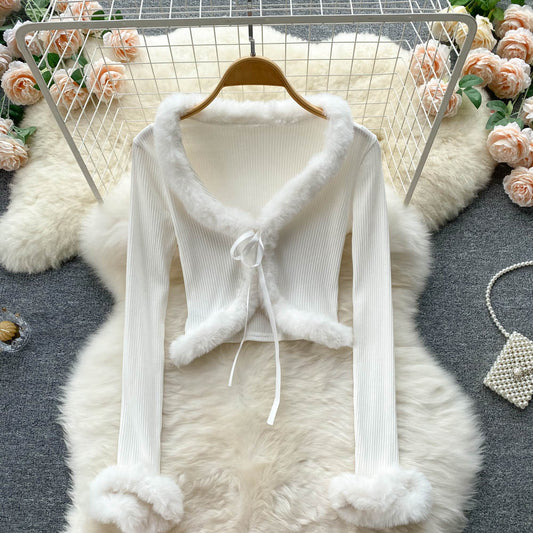 Slim fit short lace up cardigan top  1626