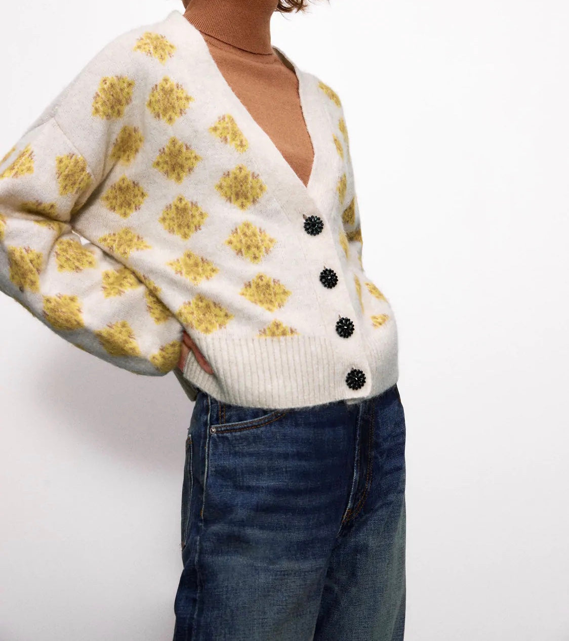 Autumn women's jacquard knit cardigan  1352