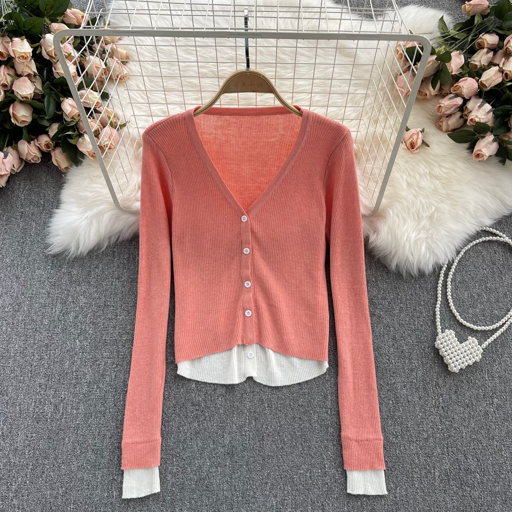 French V-neck single breasted top  1618