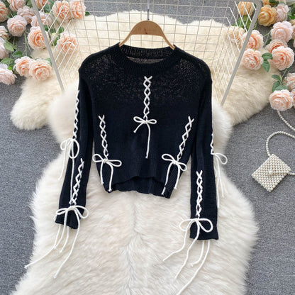 Early autumn Vintage short sweater women's design navel sweater  1612