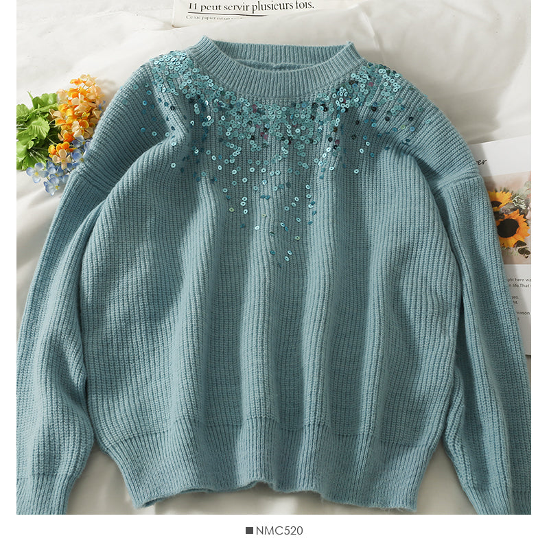 Korean version shiny vertical stripe loose and thin Pullover knit  1996