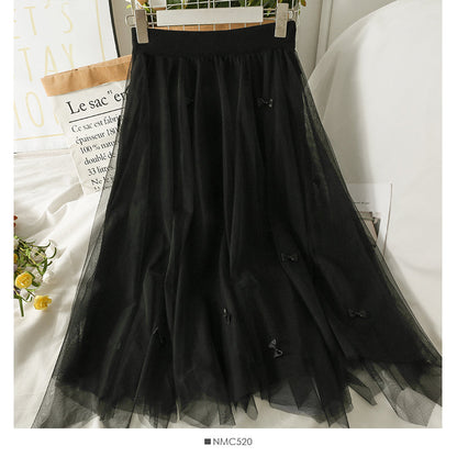 Three dimensional bow high waist medium length skirt  2564