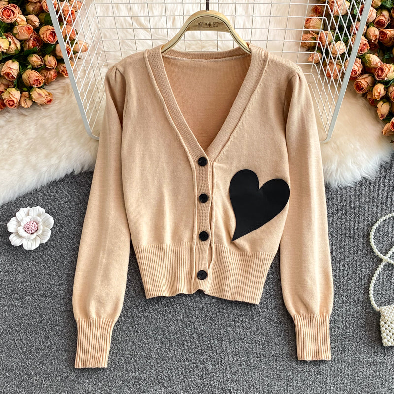 Lovely heart cardigan long sleeve sweater  1485