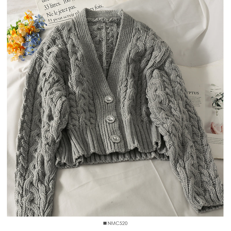 Sweater women's three button long sleeved cardigan  1913