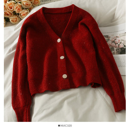 Sweater women's short Versatile Single breasted cardigan  1823