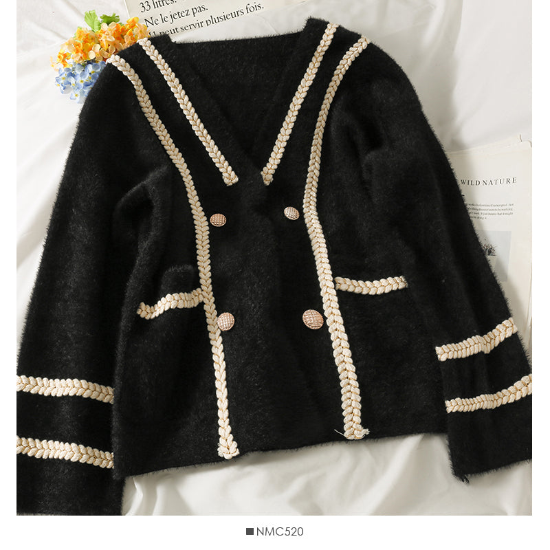 Sweater women's autumn double breasted long sleeved jacket  1860